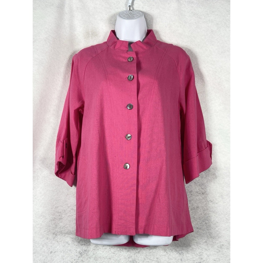 Anthropologie Luii Top Women's Medium Pink Button Up 3/4 Sleeves Linen Blend New
